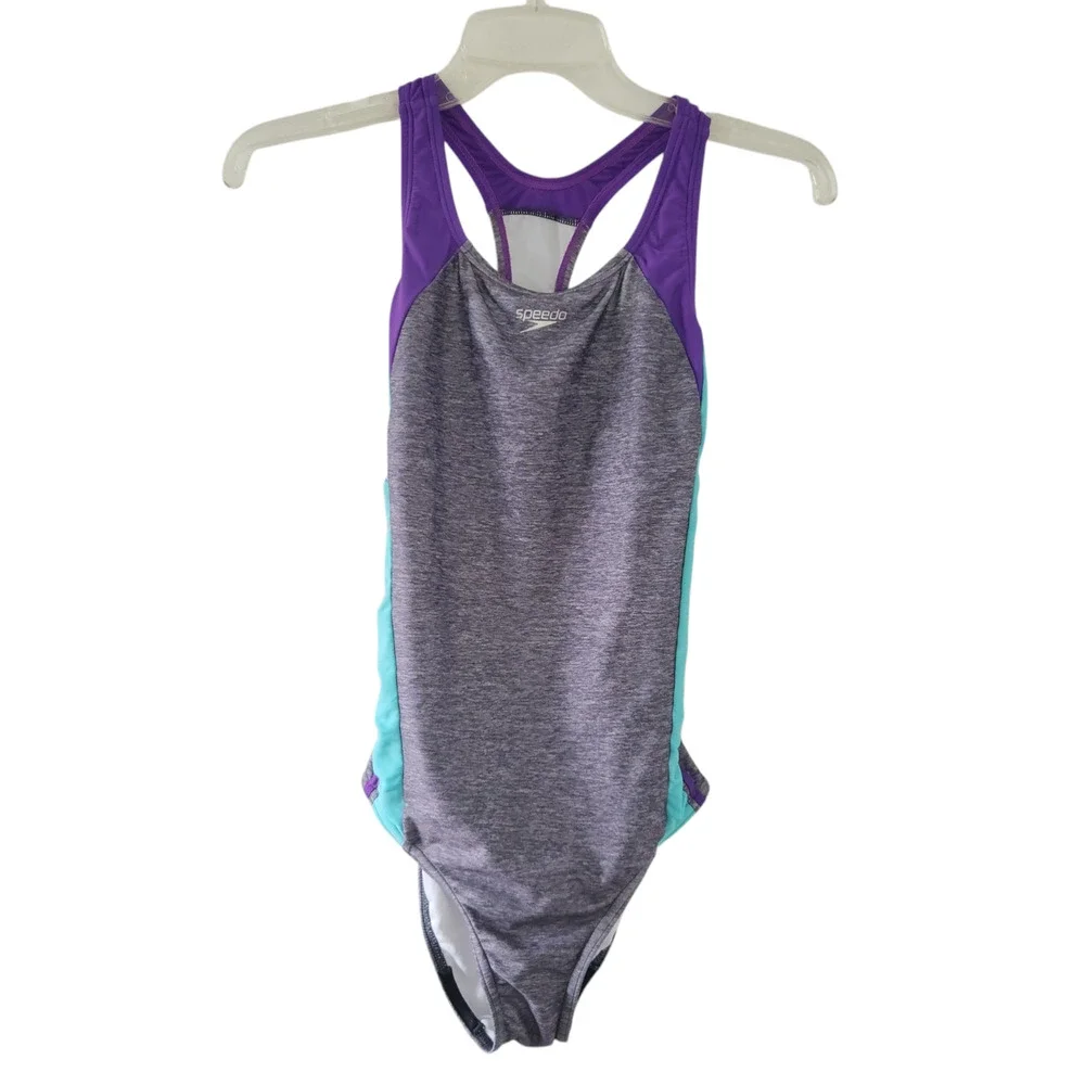 Speedo Girls One Piece Swimsuit Gray SZ16, Blue, Purple One Piece Bathing Suit